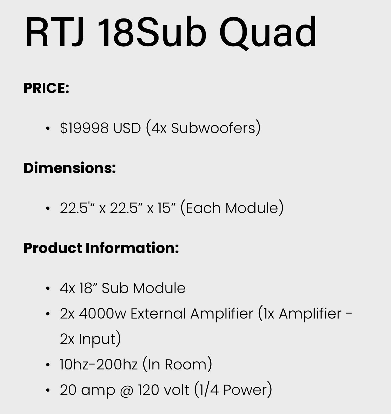 RTJ 18 - Quad Pack - Extreme Subwoofer Capabilities- Rack mount Amplifiers