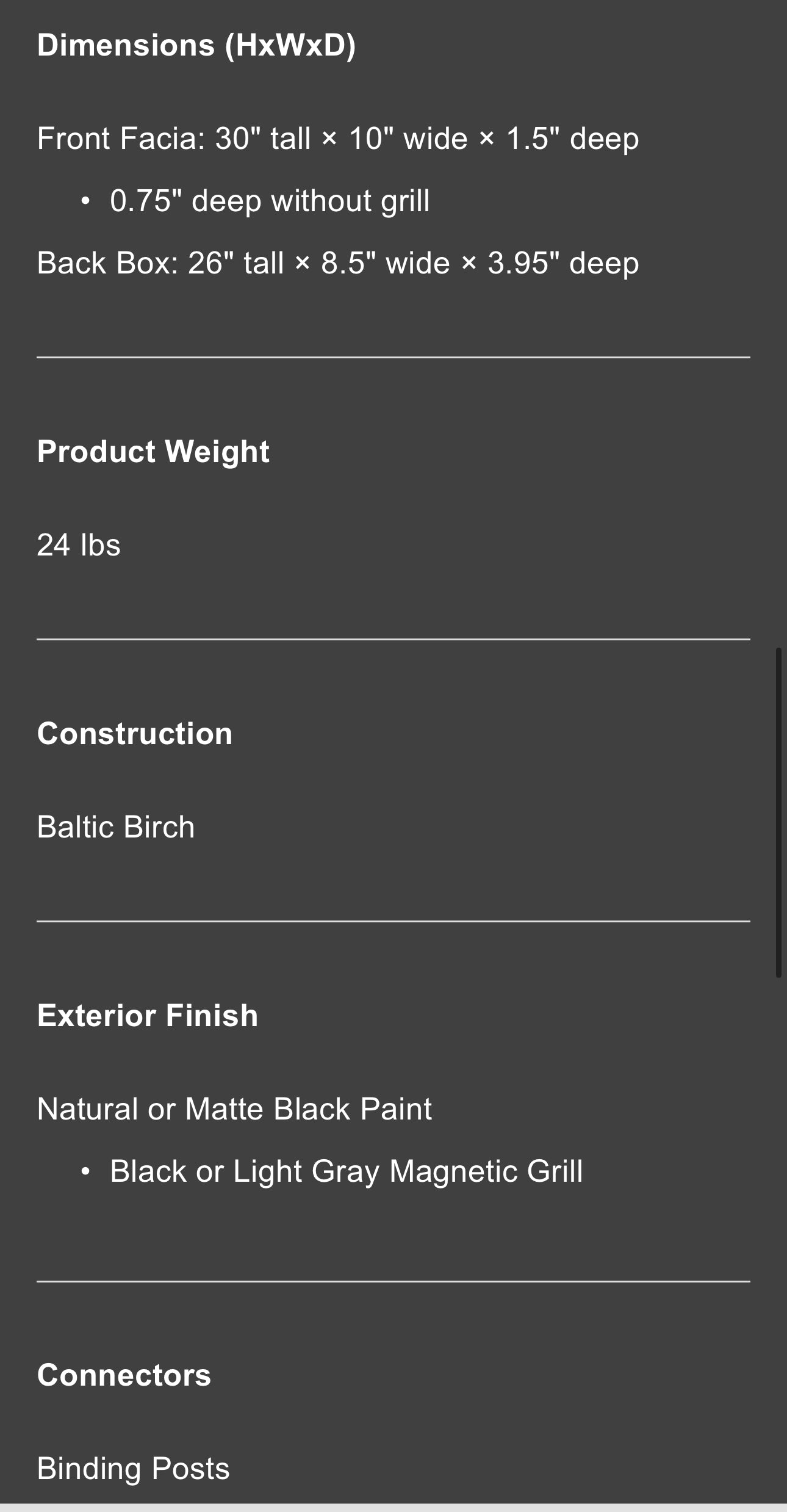 Inwall JTR Kallos 38 - Sleek Inwall high performance Speaker Natural or Matte Black Finish  *each